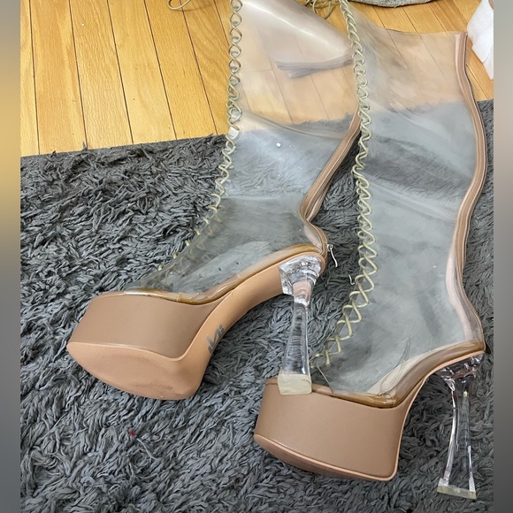 - 💙 NUDE  Platform THIGH HIGH LACE UP Boot SHOES *NEW* - Picture 11 of 17